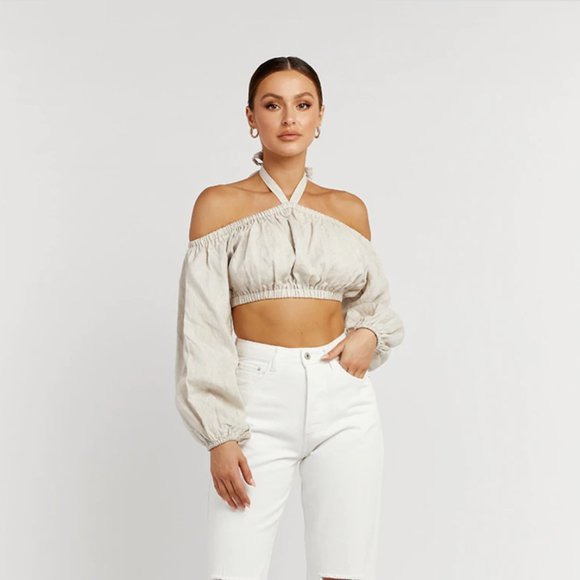 DISSH GINNY NATURAL LINEN CROP TOP Size 12 - Picture 2 of 4